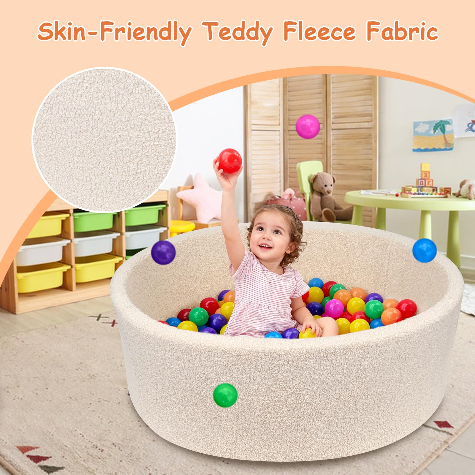 MEOGETY Kids Ball Pit memory foam core demonstrates durable support for toddlers.