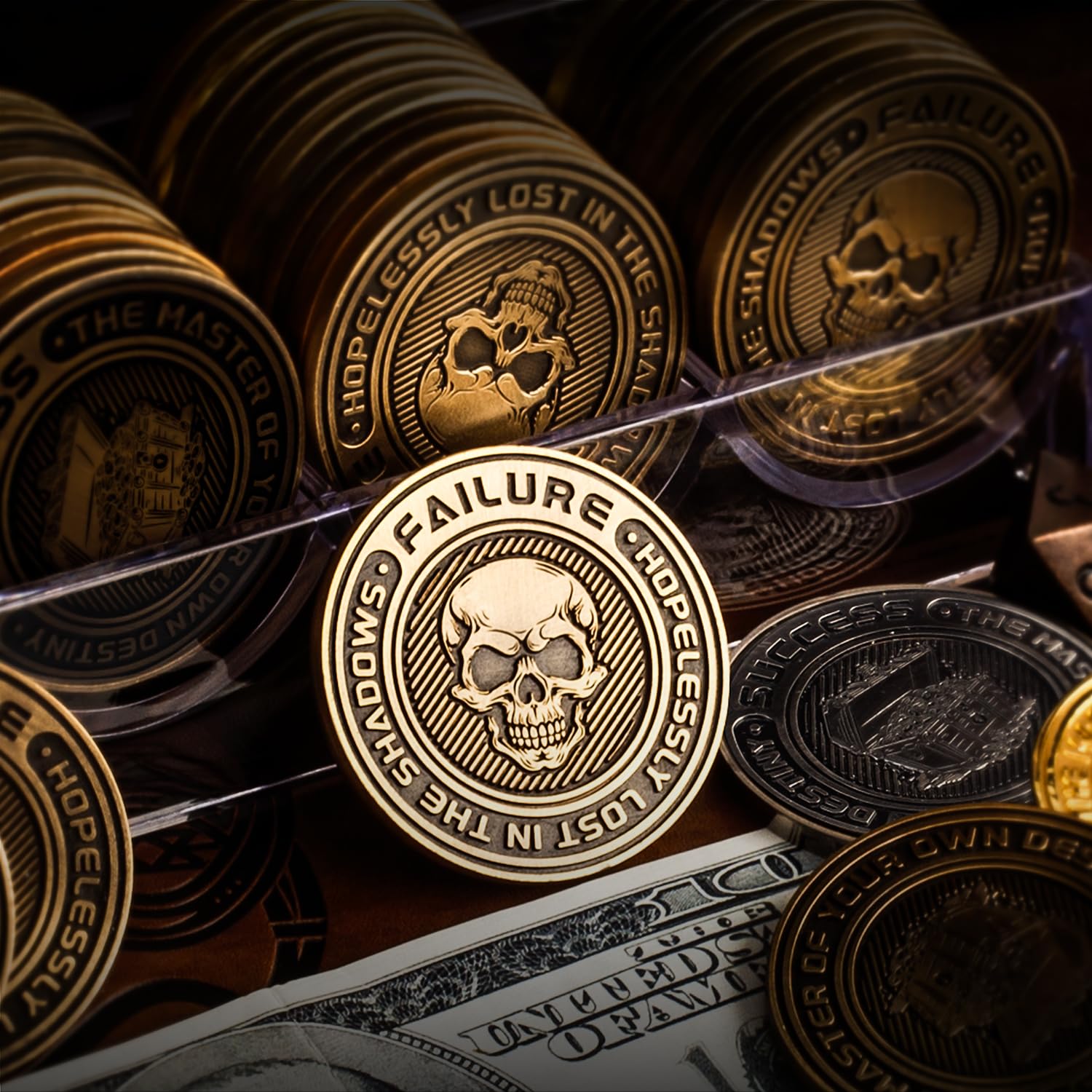 Meokkaebi Metal D2 Dice Coin with a treasure chest on the success side for tabletop immersion