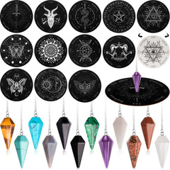 Meooeck crystal pendulums board set in white and black for focused divination practice.