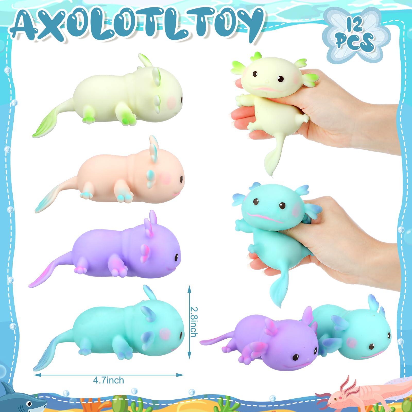 Meooeck axolotl stress ball close-up shows soft, squishy texture.
