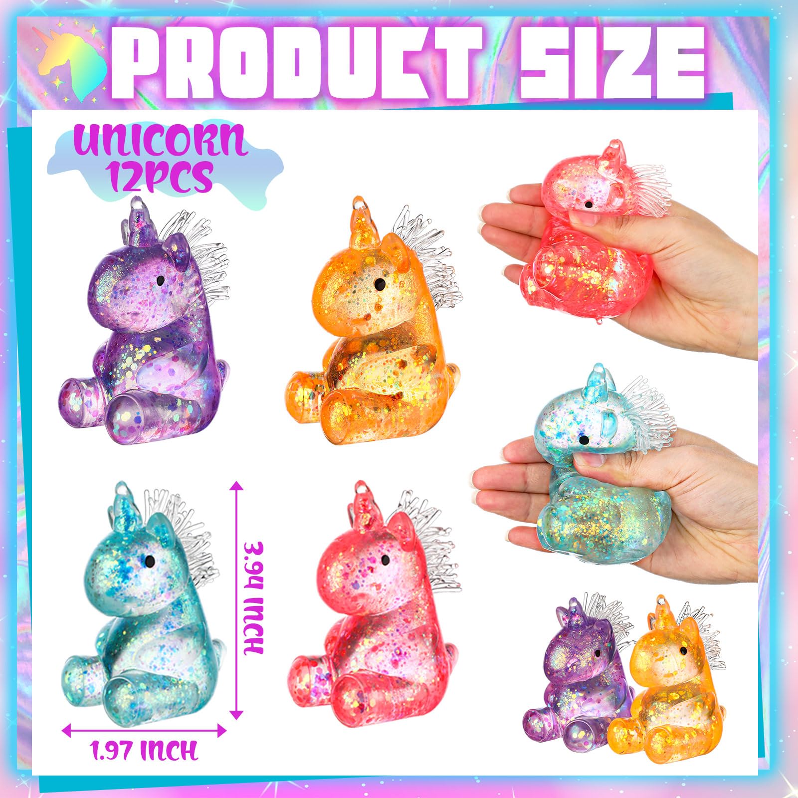 Colorful Meooeck unicorn fidget toy collection for desktop use.