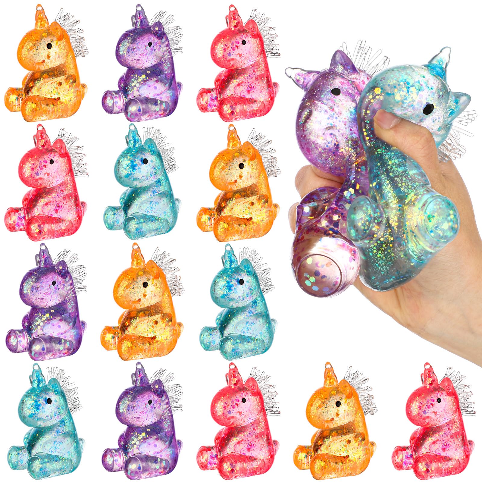 Meooeck unicorn stress relief toy set in 12 colors for party favors.