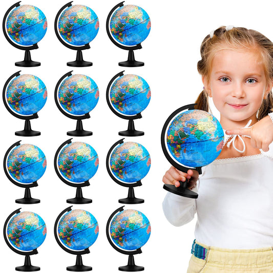 Meooeck 12-pack blue world globe with stand for classroom learning and group activities.