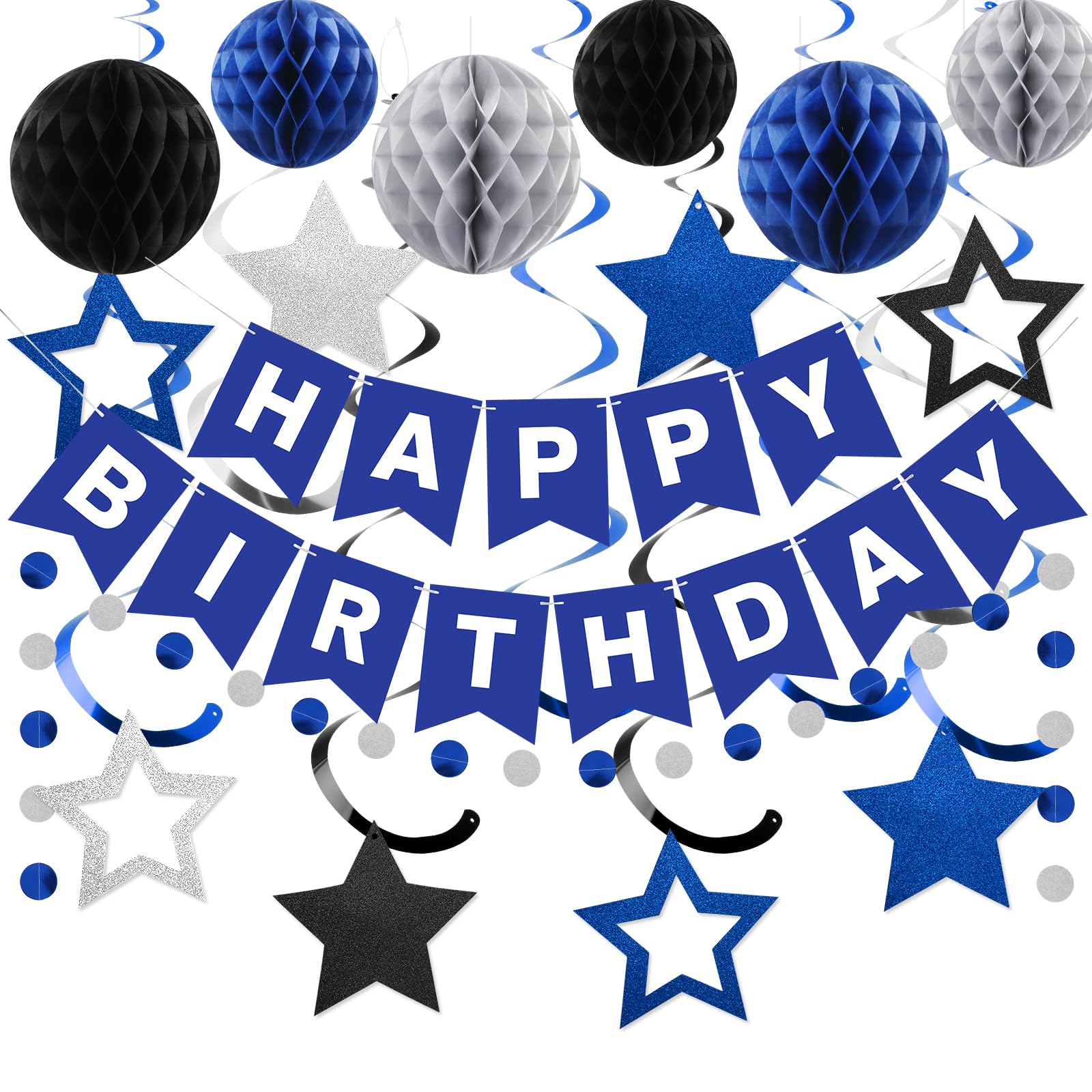 Meowtastic birthday banner in blue and silver creates a festive backdrop.