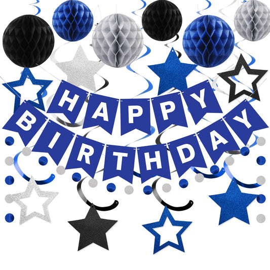 Meowtastic birthday banner in blue and silver creates a festive backdrop.