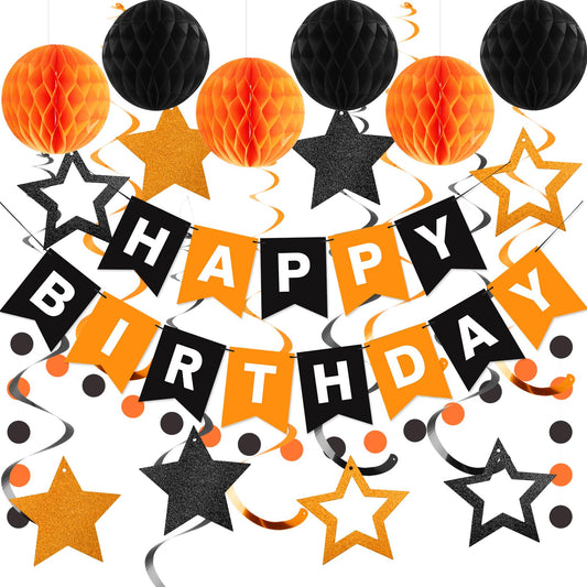Meowtastic birthday banner with bold black and orange colors for a festive setup