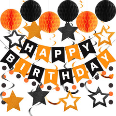 Meowtastic birthday banner with bold black and orange colors for a festive setup