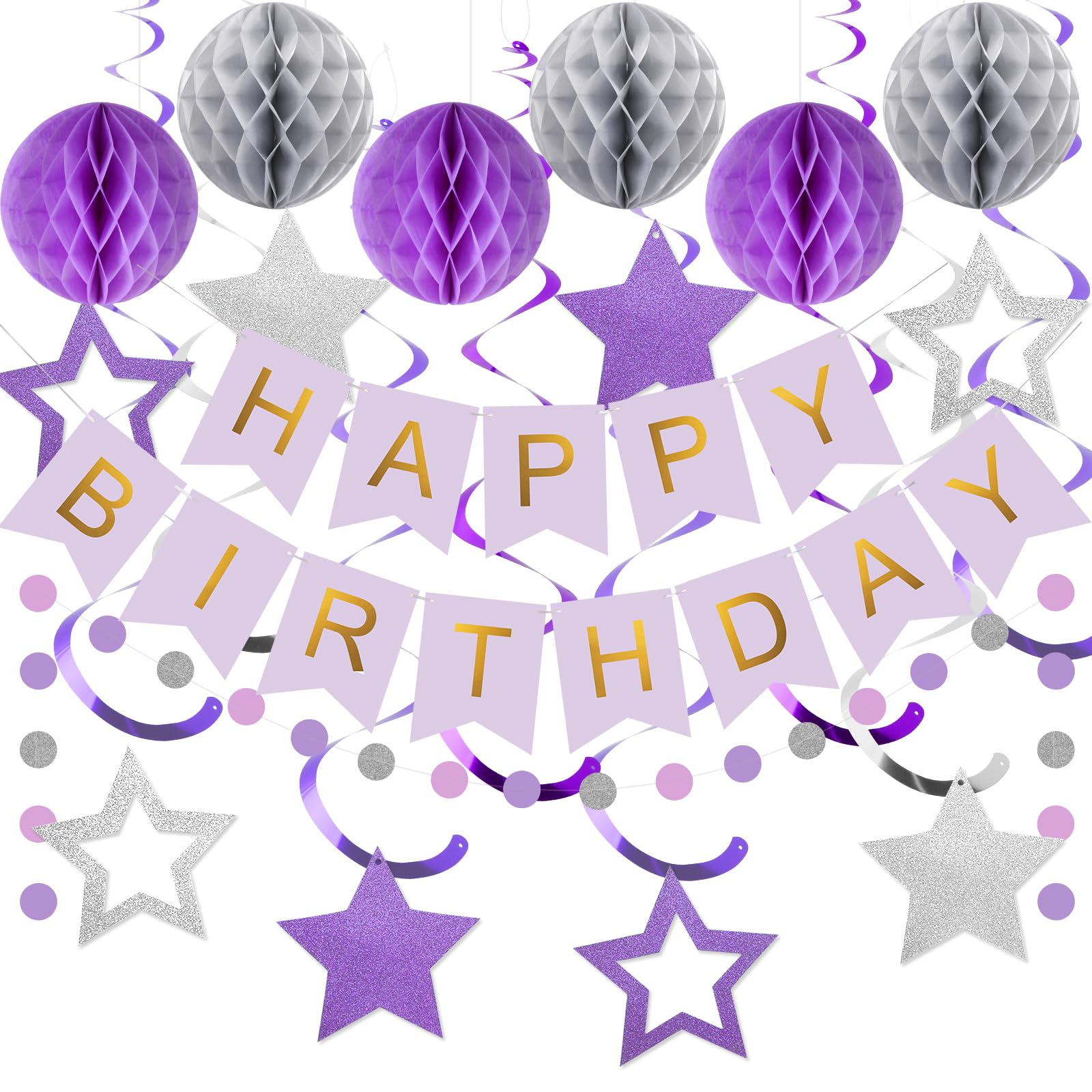 Meowtastic birthday banner in purple and silver for festive photo worthy moments