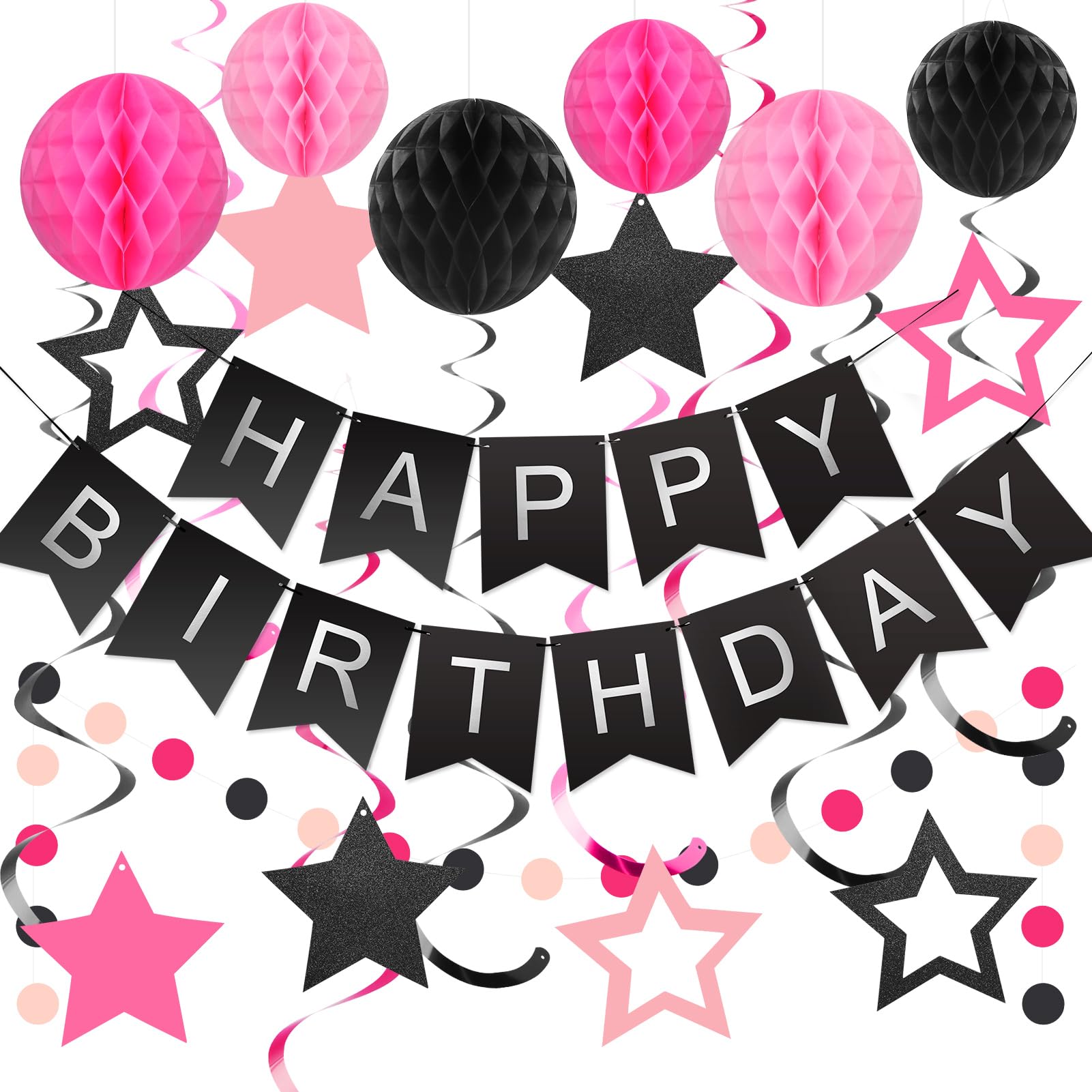 Meowtastic birthday banner brightens party spaces with bold black and pink design.