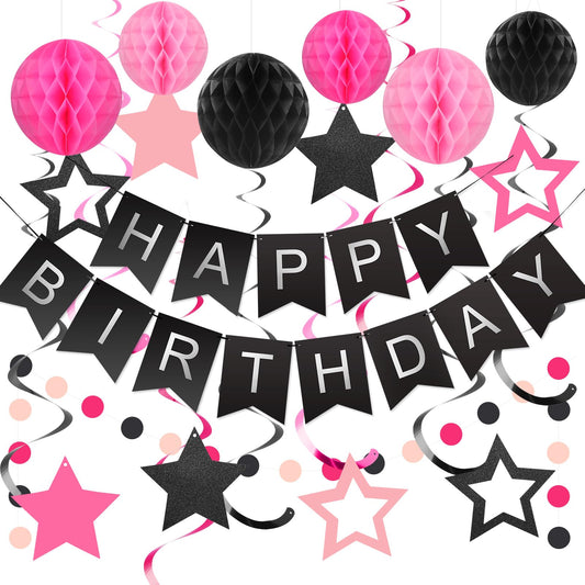 Meowtastic birthday banner brightens party spaces with bold black and pink design.