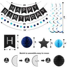 Meowtastic black and blue color scheme elevates party ambiance