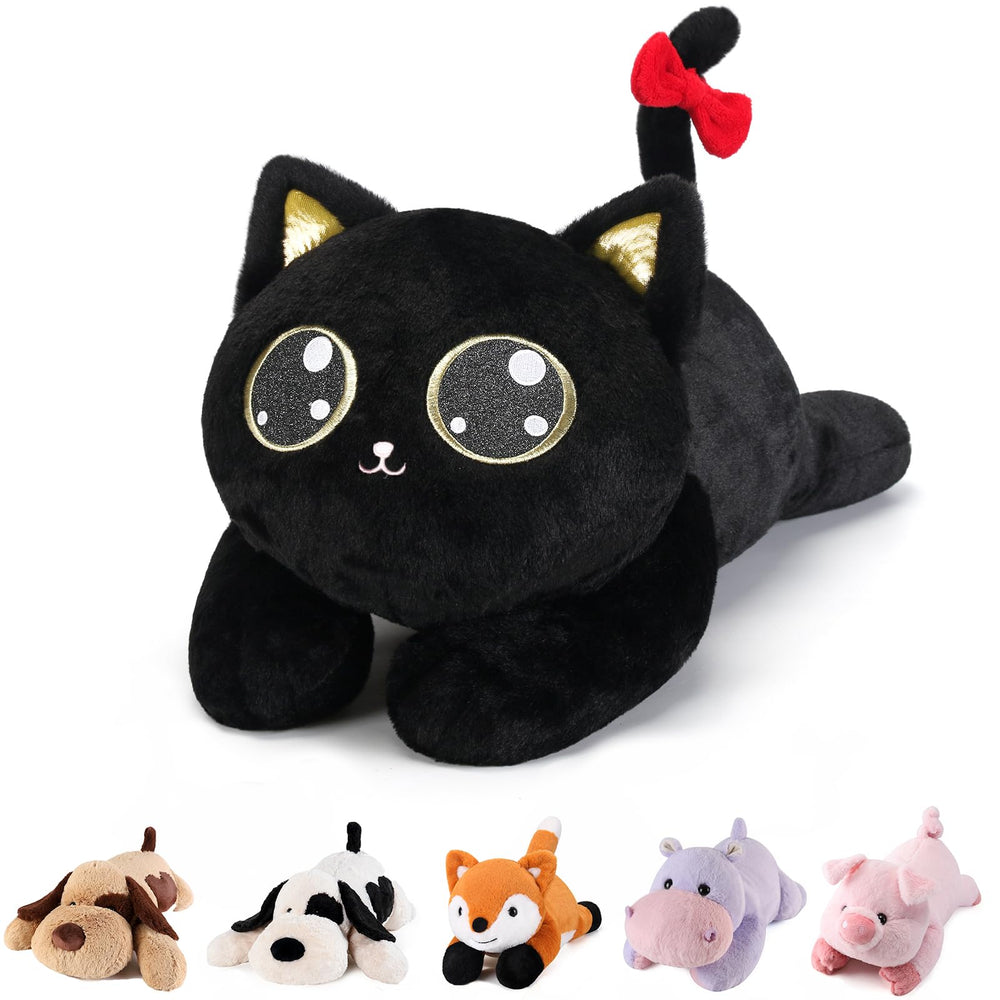 Meowtastic black cat weighted plush front view for cozy nights.