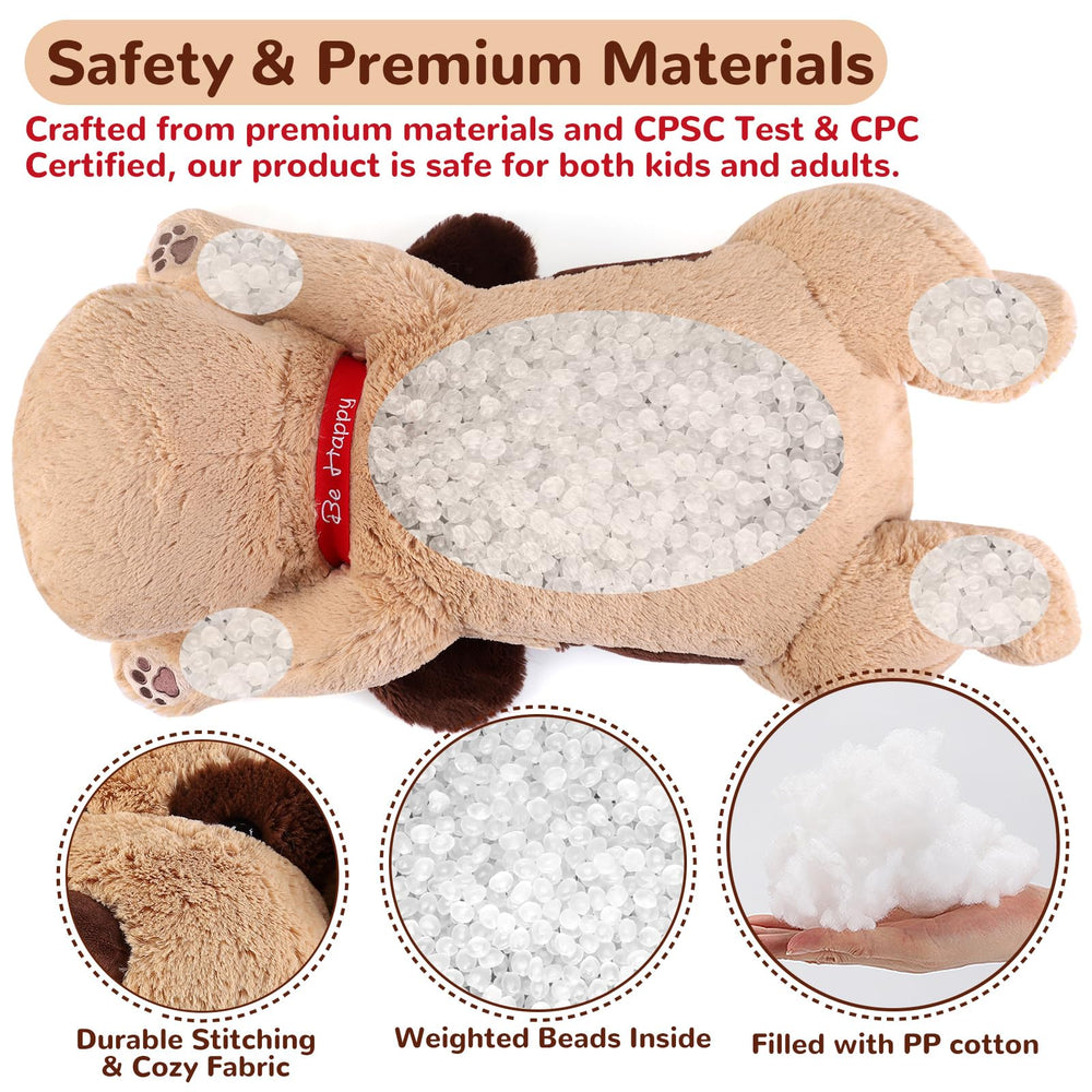 Meowtastic brown dog 22-inch plush invites cuddles during naps.