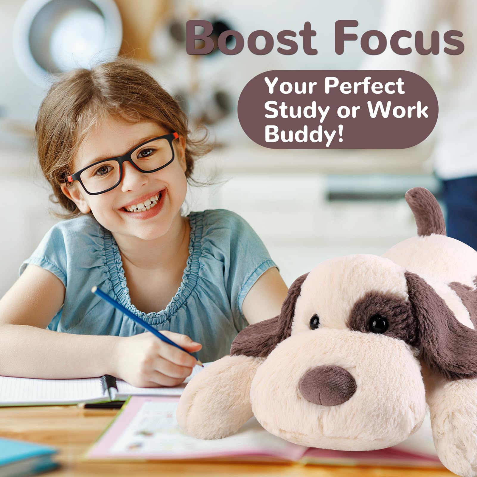 Meowtastic grey-white dog weighted stuffed animal hugging-appeal – weighty plush supports relaxed seating.
