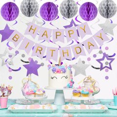 Meowtastic honeycomb ball purple silver pack adds vibrant depth to any party backdrop
