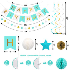 Meowtastic party decoration set demonstrates a cohesive mint-themed vibe.