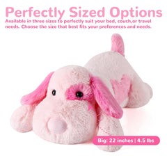 Meowtastic pink dog weighted stuffed animal close-up fur shows fluffy detail for comforting hugs
