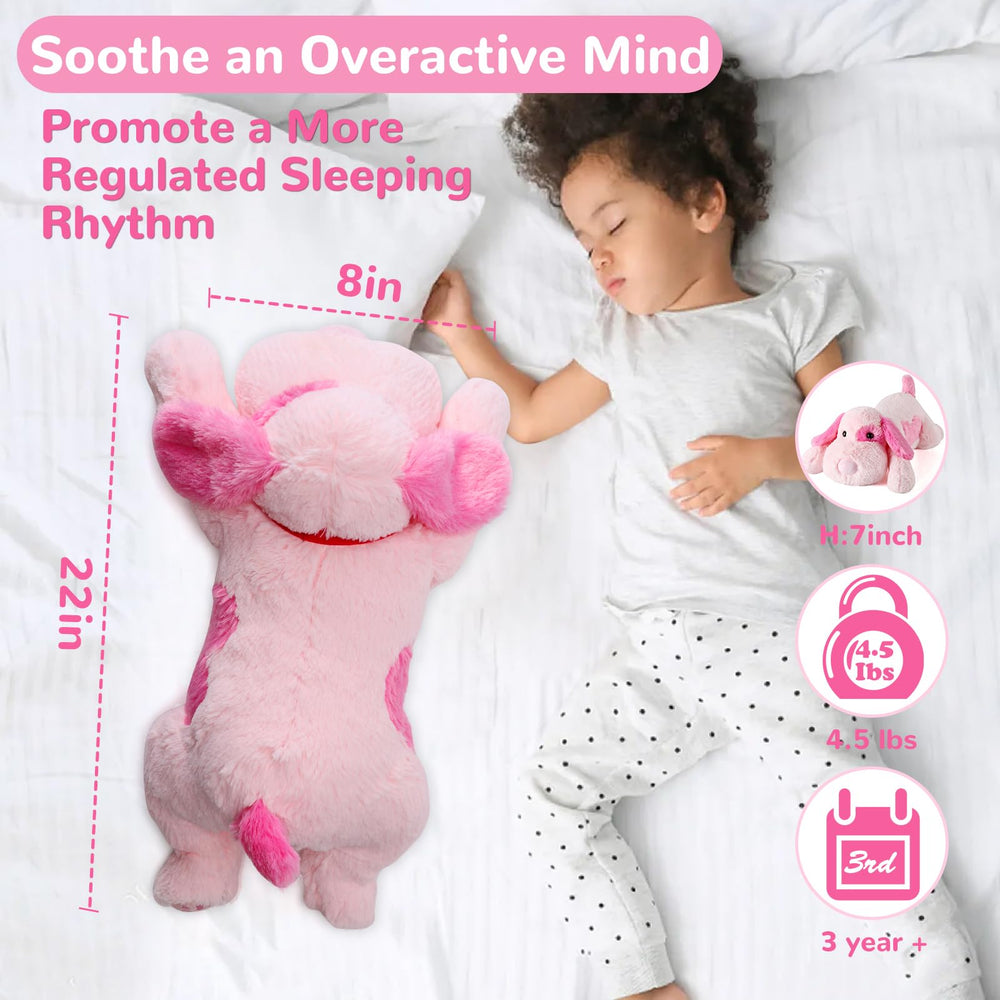 Meowtastic pink dog weighted stuffed animal side view highlights soft texture for cozy snuggles