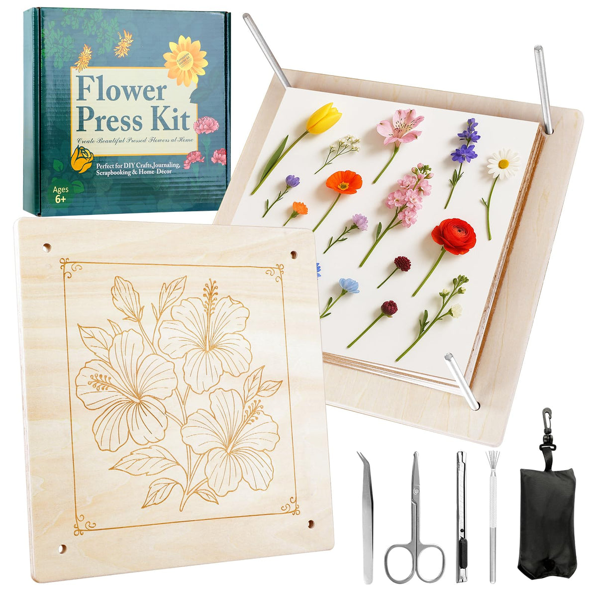 MeRGBWLife Flower Press shows an 11x11 frame for pressing large blooms.
