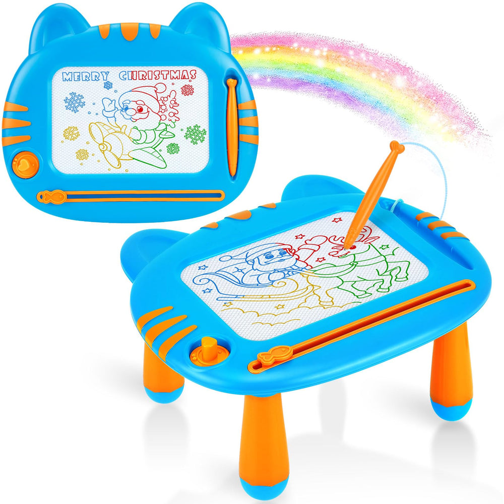 MERGUEZ magnetic drawing board with leg-configured stand for adjustable drawing angles.