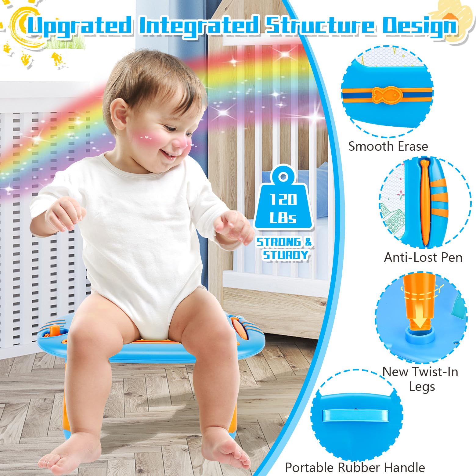 MERGUEZ magnetic board with sturdy legs for safe seating.