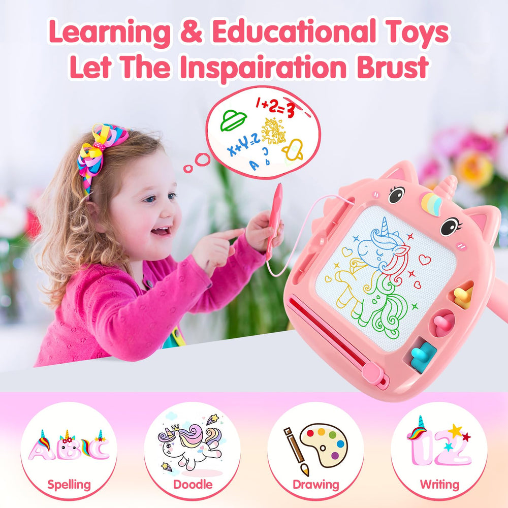 MERGUEZ toddler drawing board with stylus—left and right-handed friendly design.