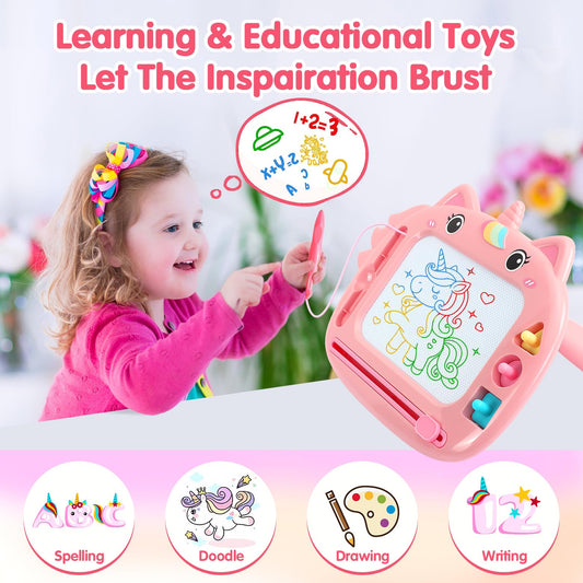 MERGUEZ toddler drawing board with stylus—left and right-handed friendly design.