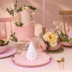 Meri Meri Broderie Anglaise lace hat pastel peach adds delicate charm.