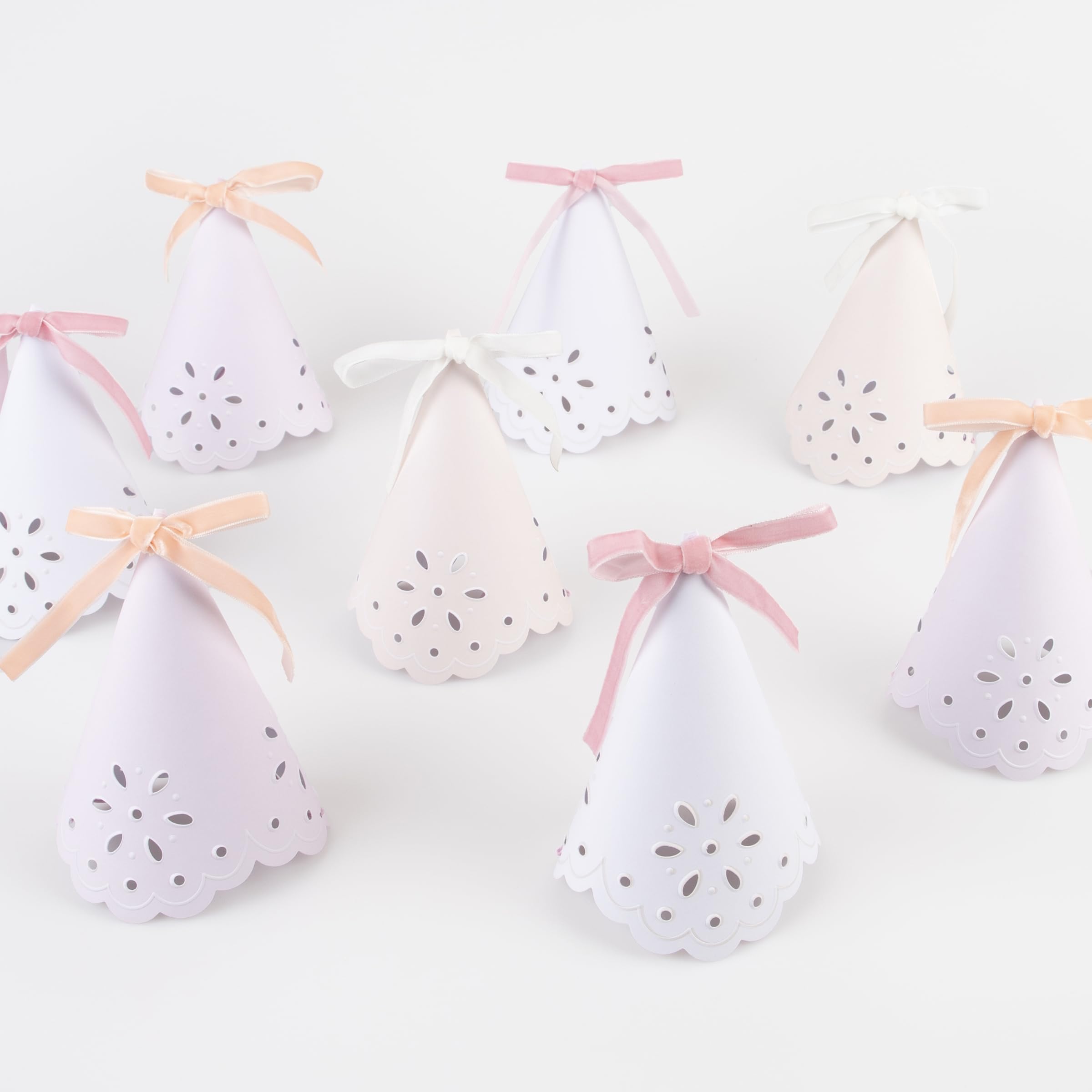 Meri Meri Broderie Anglaise lace hat pastel pink for festive celebrations.