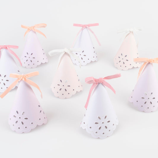Meri Meri Broderie Anglaise lace hat pastel pink for festive celebrations.