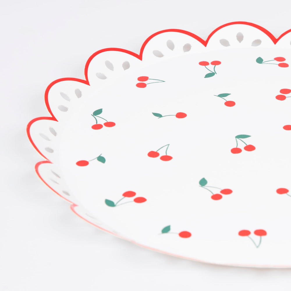 Meri Meri eyelet embroidery feel plates add retro charm to any cherry-themed decor