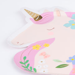 Meri Meri Meadow Unicorns plates arranged in a pastel, whimsical tablescape for celebrations.