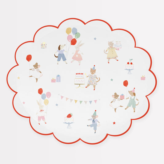 Meri Meri Animal Friends plates with scalloped border and gold foil for elegant table settings.