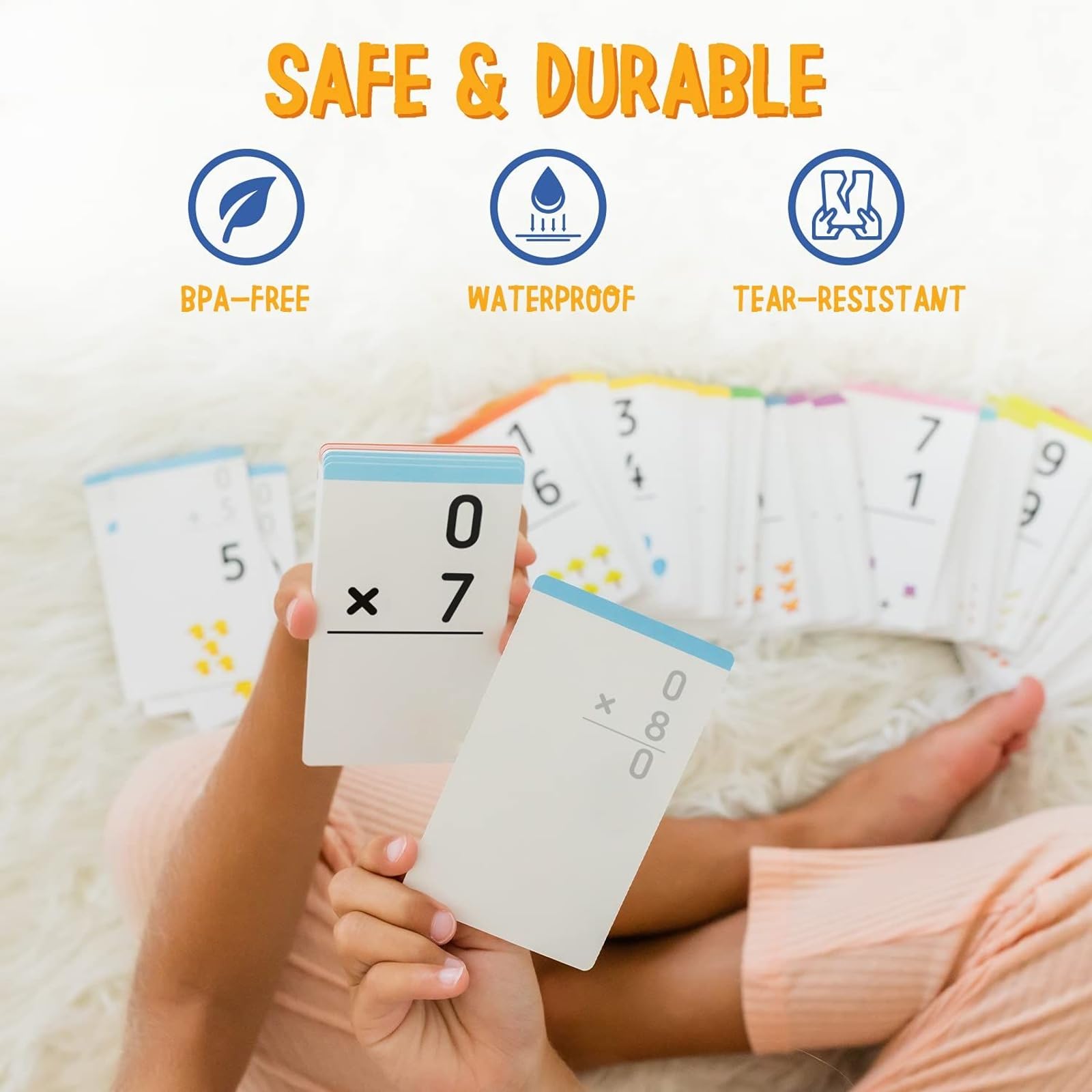 Classroom scene with Merka Math Flash Cards ready for group activities.