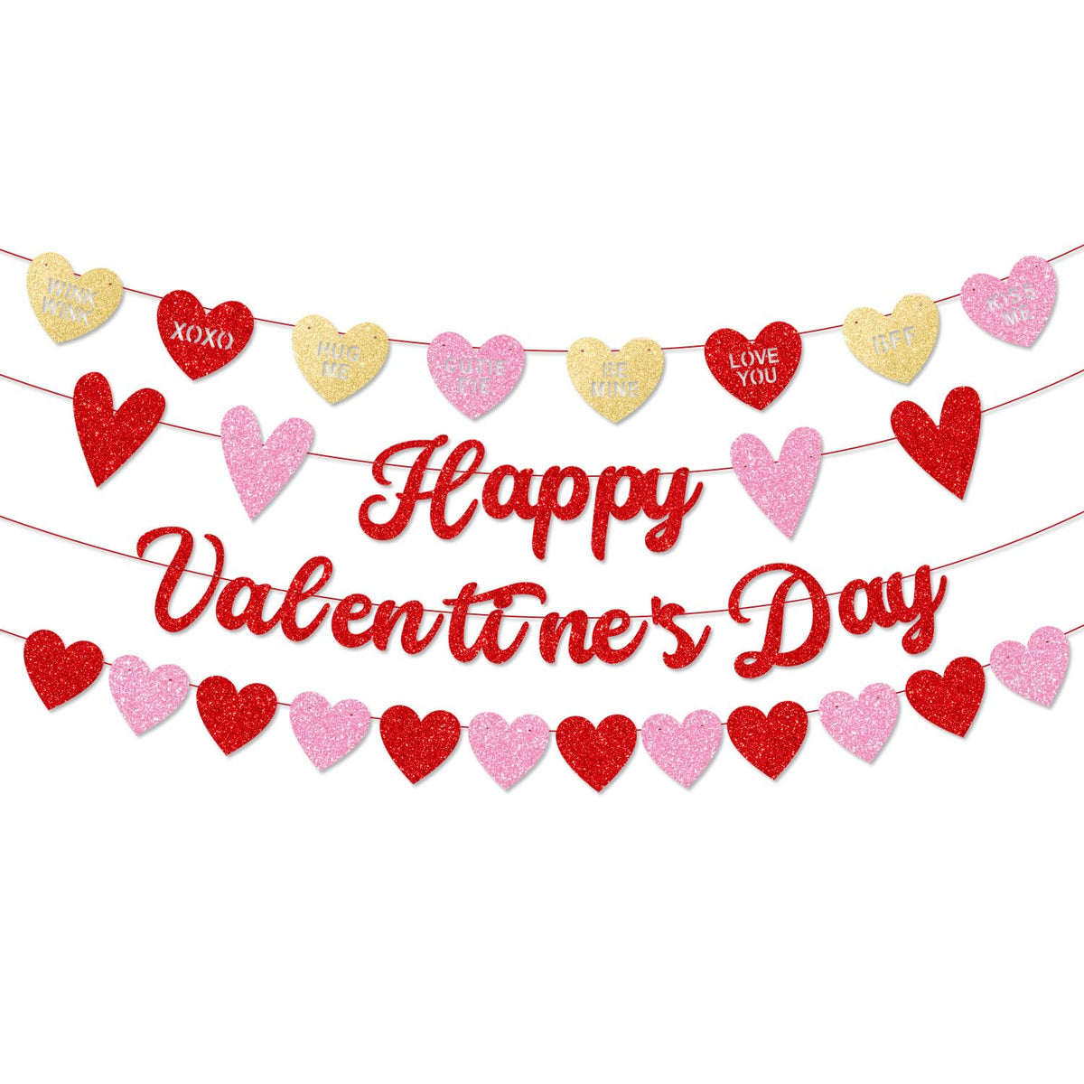 Merriva Happy Valentines Banner creates a festive wall backdrop for photos.
