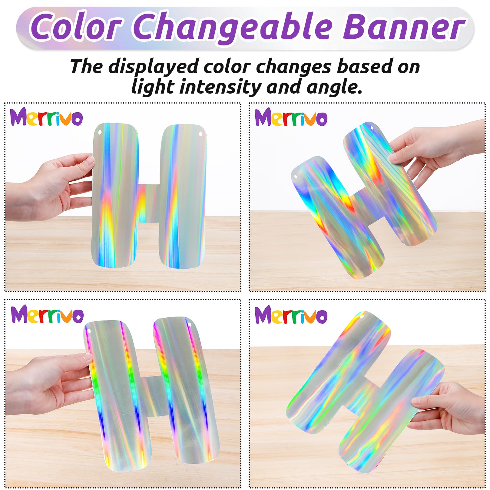 Merrivo Holographic banner shine catches light for stunning decor.