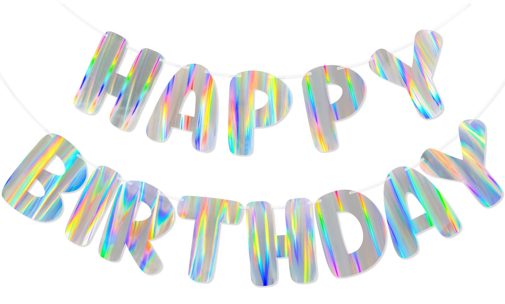 Merrivo Iridescent Birthday Banner with aurora colors enhances vibrant party photos.