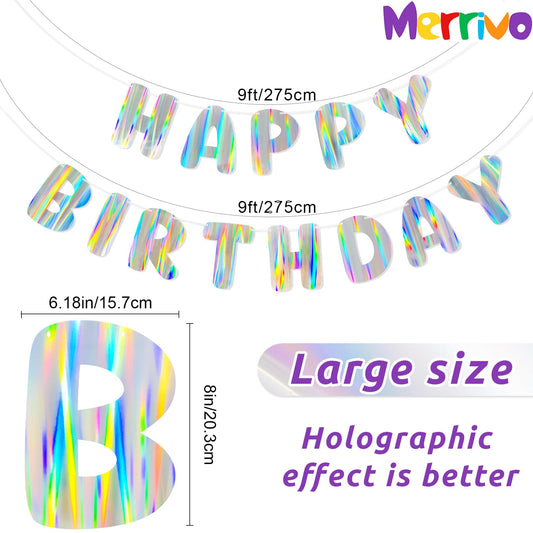 Merrivo Iridescent Birthday Banner shows rainbow effects for lively celebrations.