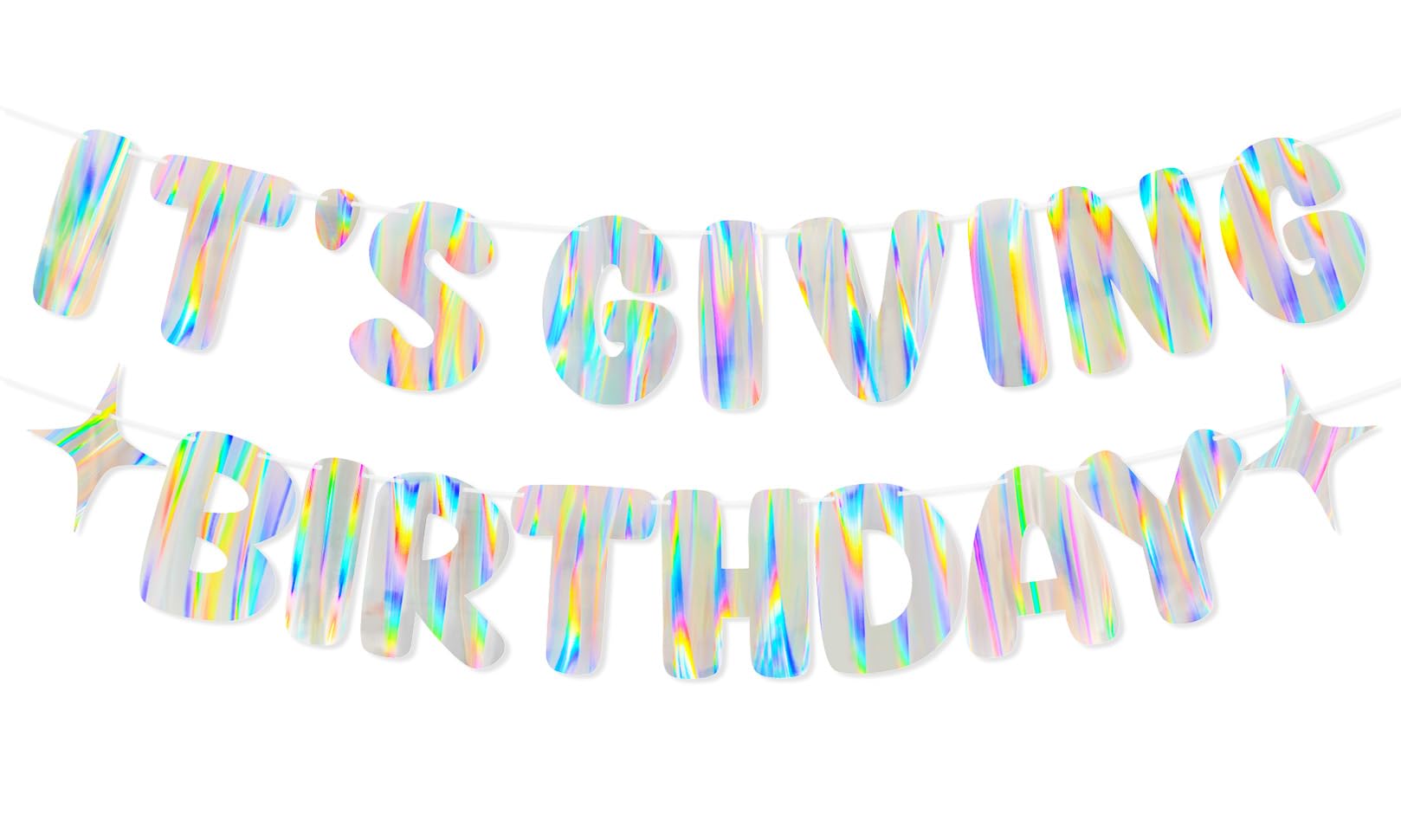 Merrivo It's Giving Birthday banner with aurora shimmer for a standout backdrop.