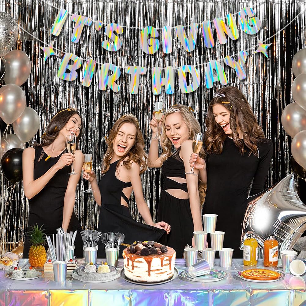 Merrivo It's Giving Birthday banner adds festive decor to any party setup.