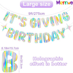 Merrivo It's Giving Birthday banner shows holographic pattern catching light beautifully.