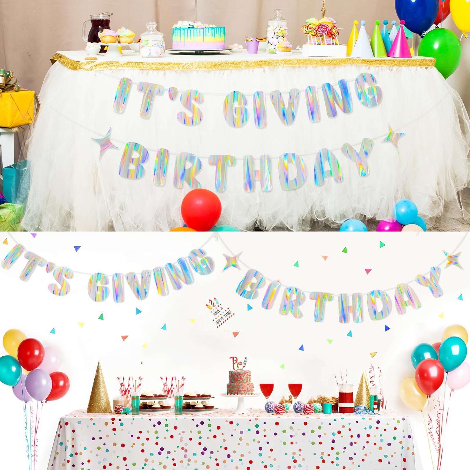 Merrivo It's Giving Birthday banner is ready to hang for quick setup.