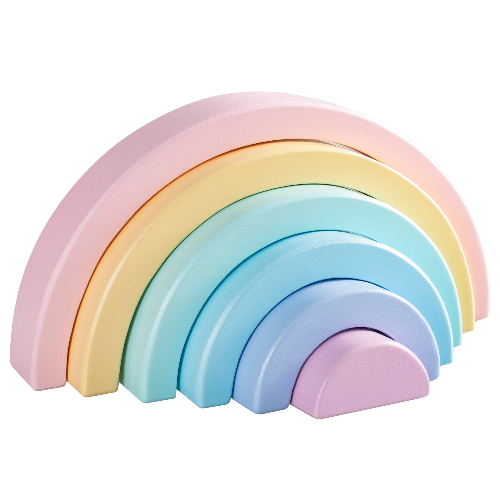 MERRYHEART Pastel Rainbow Arcs with natural wood finish for color recognition and creative play.