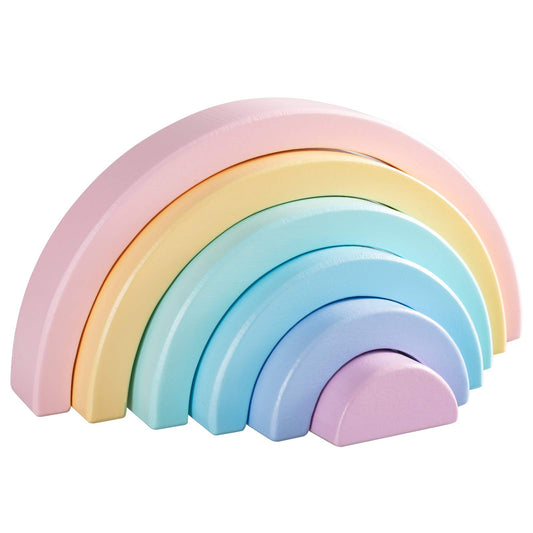 MERRYHEART Pastel Rainbow Arcs with natural wood finish for color recognition and creative play.