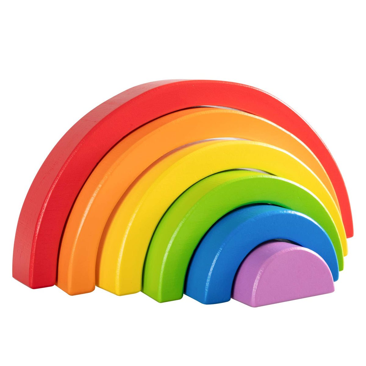 MerryHeart rainbow stacking arches—six-piece natural wood toy for open-ended play and color recognition