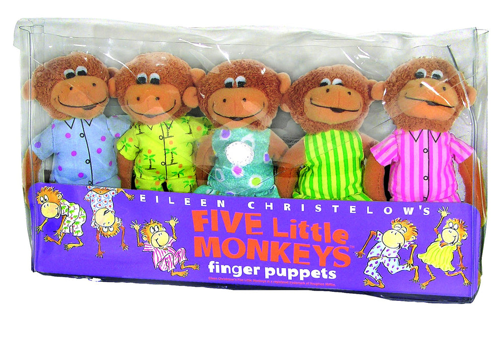MerryMakers Five Little Monkeys puppets close-up, expressive faces for storytelling.