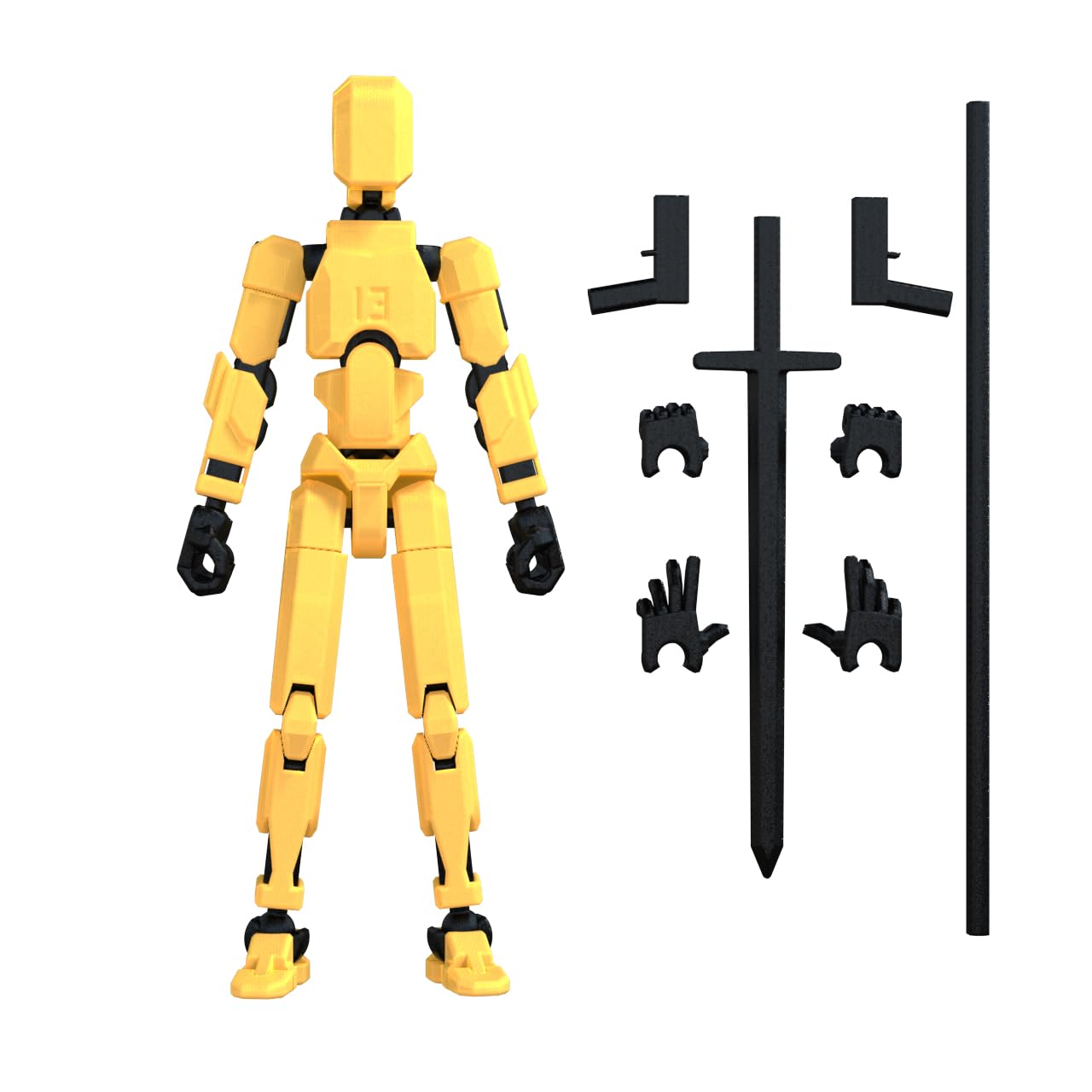 MerryXD T13 figure front view, yellow color, ideal for display and storytelling poses.