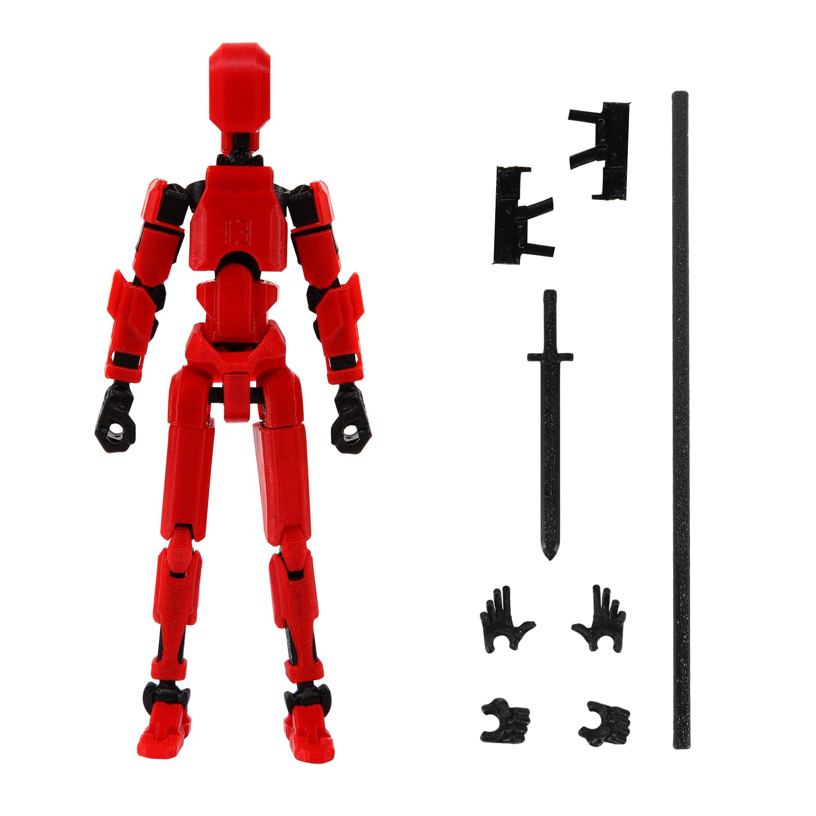 MerryXD T13 red 3D action figure with full articulation for dynamic poses.