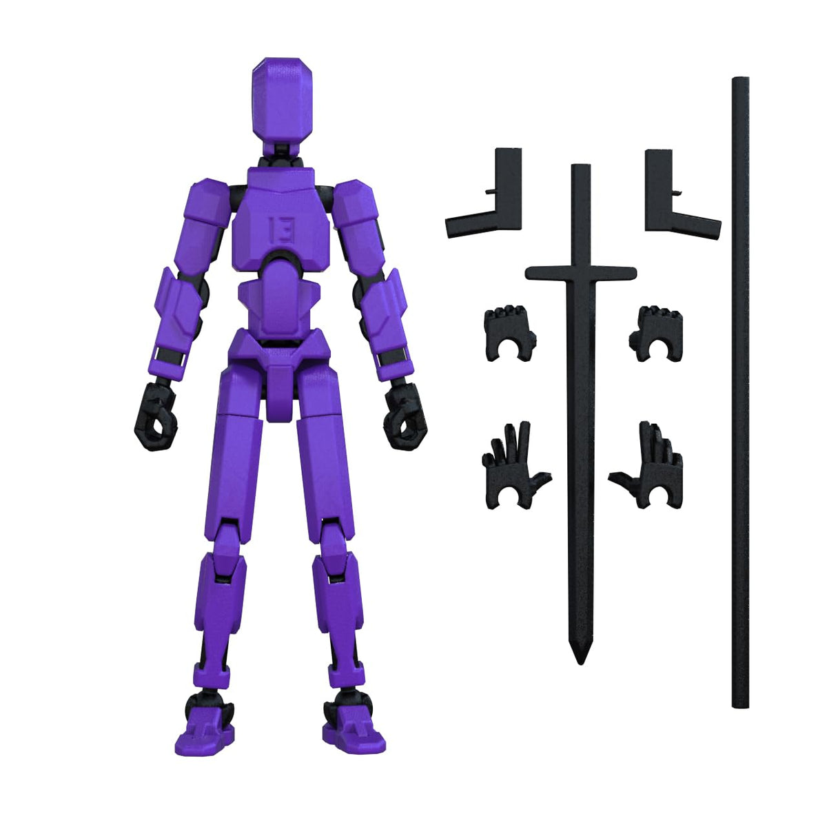 MerryXD T13 assembled purple figure, front pose for a striking desk display.