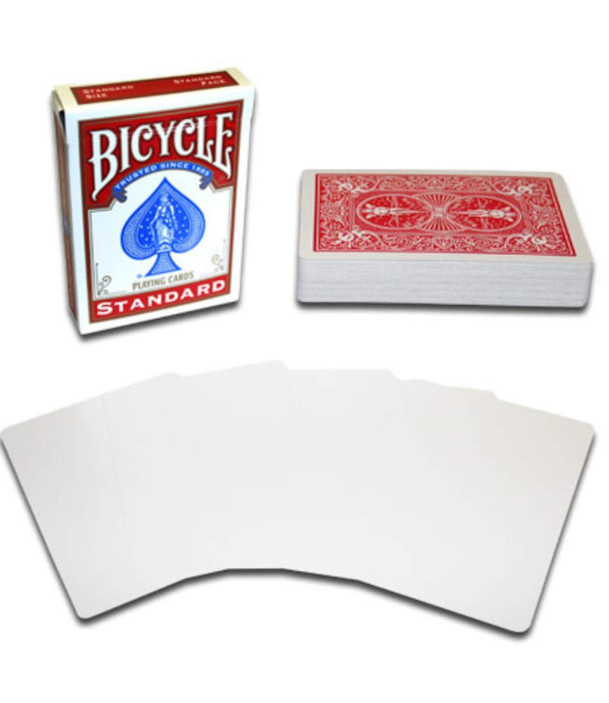Merz67 PLESIU bicycle magic gaff deck with blank faces and red backs for versatile tricks.